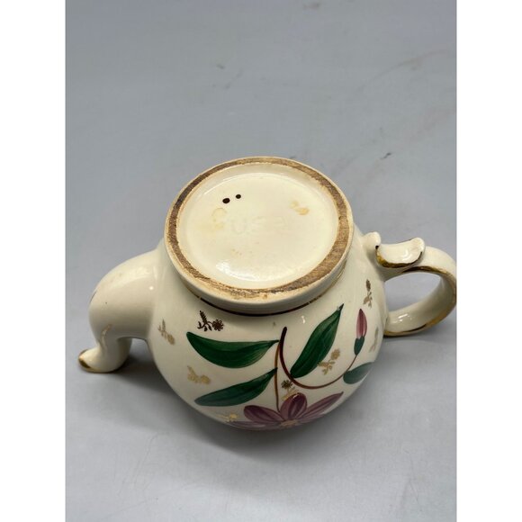 Tea pot & lid floral gold trim glass USA green red gold length 7" width 10" READ - Picture 9 of 10